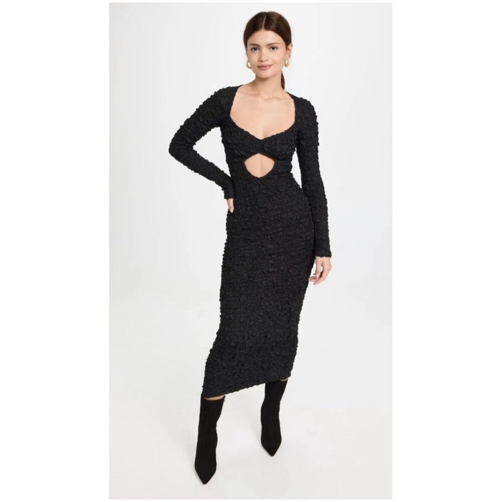 NWT Mara Hoffman Dione Black Popcorn Smocked Cutout Dress
